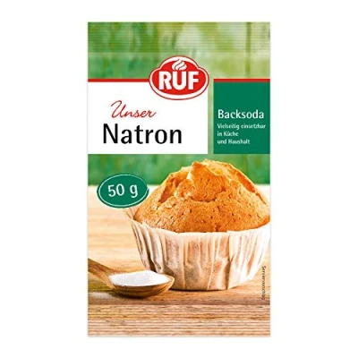 Abbildung von RUF Natron, Back Soda, Alleskönner als Backtriebmittel, zum Binden von Säure, Entkalken und zur Verwendung in Haushalt, Kosmetik Bad, 1x50g