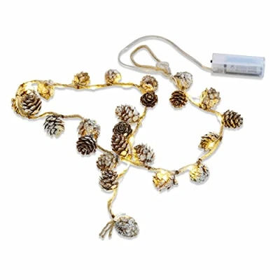 Abbildung von Loberon LED Lichterkette 2er Set Crane, mit echten Kiefernzapfen in Schnee Optik, Weihnachtsbeleuchtung, Weihnachtsdekoration, Weihnachten, PVC, Flachsfasern, Kiefernzapfen, braun