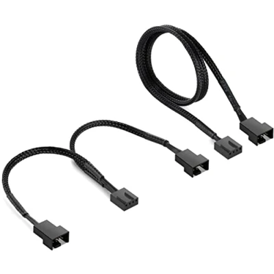 Abbildung von Poppstar 4 Pin Lüfter Kabel Set (15cm Y (4 Buchse auf / 3 Stecker) + 60cm Verlängerungskabel) für Anschluss von Prozessor Gehäuselüfter an Mainboard