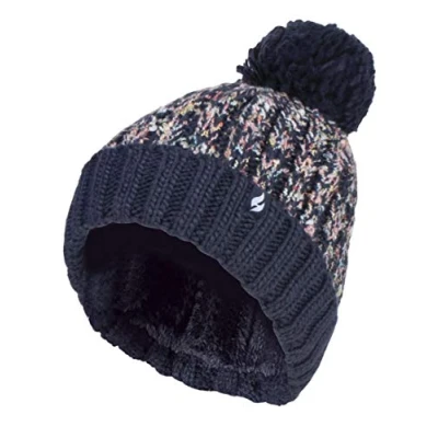 Abbildung von HEAT HOLDERS Damen Elegant Strickmütze Gefüttert Groß Beanie mit Bommel und Fleecefutter (Einheitsgröße, Blau)