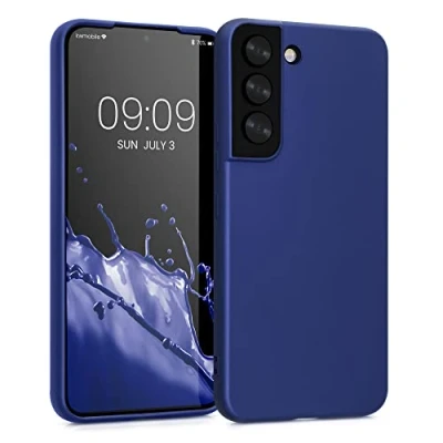 Abbildung von kwmobile Case kompatibel mit Samsung Galaxy S22 Hülle Schutzhülle aus Silikon metallisch schimmernd Handyhülle Metallic Blau