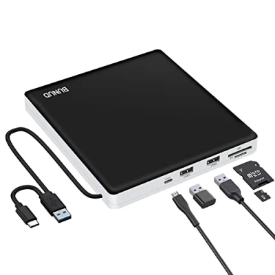 Abbildung von BUNUD Externes CD DVD Laufwerk USB 3.0 &amp; Type C Extern mit 2 SD/TF, Optical für Laptop Windows 11/10 PC Mac MacBook Pro Air