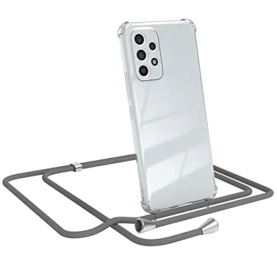Abbildung von EAZY CASE Handykette kompatibel mit Samsung Galaxy A53 (5G) Handyhülle Umhängeband, Handykordel Schutzhülle, Silikonhülle, Hülle Band, Stylische Kette für Smartphone, Anthrazit