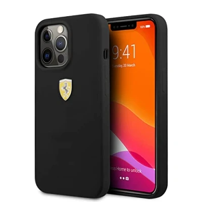 Abbildung von Ferrari Coque en Silicone Pour iPhone 13 Pro Noir On Track Avec Logo métal