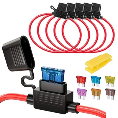 Abbildung von Gebildet 5pcs 16AWG Sicherungshalter mit Draht für KFZ LKW, 32V 20A Inline Flachsicherung Wasserdicht Halter, 6 teiligen Standard Mittel Flachsicherungen (3A /5A /7.5A /10A /15A /20A)