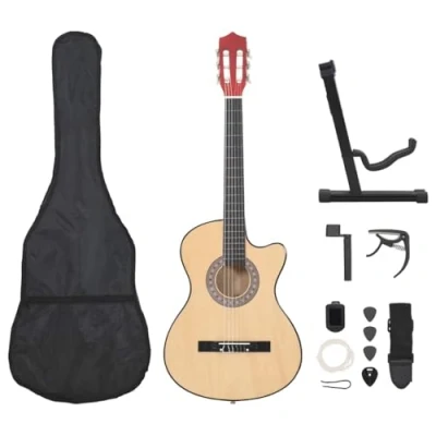 Abbildung von vidaXL Western Akustik Cutaway Gitarrenset mit 6 Saiten Gitarre Westerngitarre Akustikgitarre Konzertgitarre Saiteninstrument Musikinstrument 38&quot;