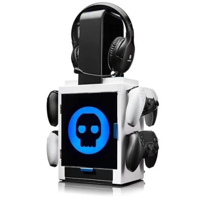 Abbildung von Numskull PS5 Inspirierter LED Licht Gaming Schrank, Controller Halter und Headset Ständer für PS4/PS5 &amp; Xbox Series XS Mehrere Beleuchtungseinstellungen Offizielle Merchandise