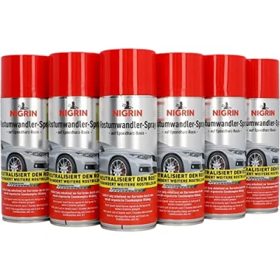 Abbildung von NIGRIN Rostumwandler Spray, 6 x 400 ml, Korrosionsschutz Lack mit rostumwandelnden Eigenschaften, langanhaltender Korrosionsschutz, Klar