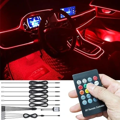 Abbildung von TABEN Auto Atmosphärenlicht Kit Musiksynchronisation Mehrfarbig RGB 16 Millionen Farben 8 Meter Glasfaser USB Fußraum Umgebungsbeleuchtung Kits Sound Aktiv, RF Fernbedienung DC 12V