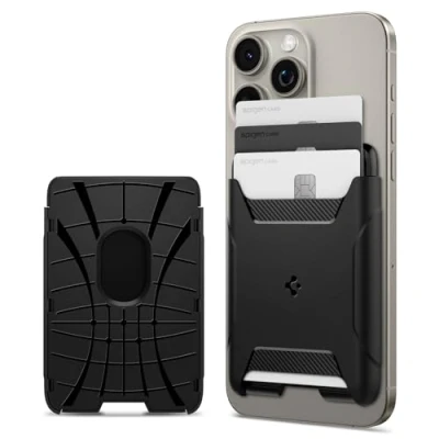 Abbildung von Spigen Rugged Armor 2 MagFit Magnetischer Kartenhalter 3 Karten Kompatibel mit iPhone 16/15/14/13/12 Modelle Magsafe Wallet Matt Schwarz