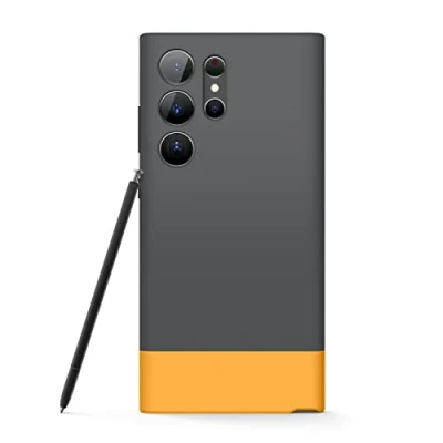 Abbildung von elago Glide Hülle Kompatibel mit Samsung Galaxy S23 Ultra Case Cover, Präzise Kameraausschnitte, Stoßfeste Schutzhülle, PC + TPU Hybrid Technologien, Vollschutz Design (Dunkelgrau Gelb)