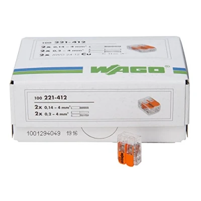 Abbildung von Kopp 33346426 Wago Steckklemme 2 fach mit Hebel für Flexible Drähte Wiederöffenbar 1, 5 2, mm² Inhalt 100 Stück, Transparent/Orange