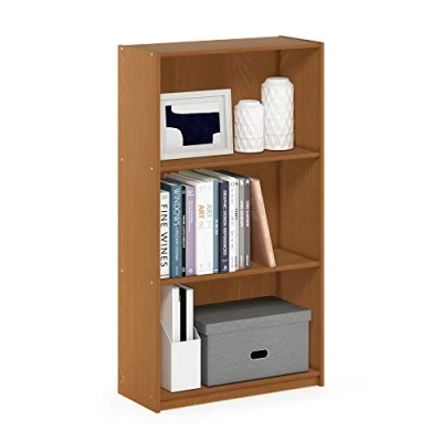Abbildung von Furinno Basic Bücherregal mit 3 Fächern, Aufbewahrungsregal, Verbundholz, Leichte Kirsche, 23.5 x 100.33 cm