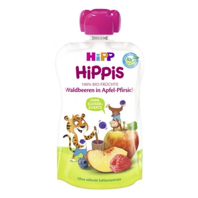 Abbildung von HiPP Waldbeeren in Apfel Pfirsich, 100 g Bio