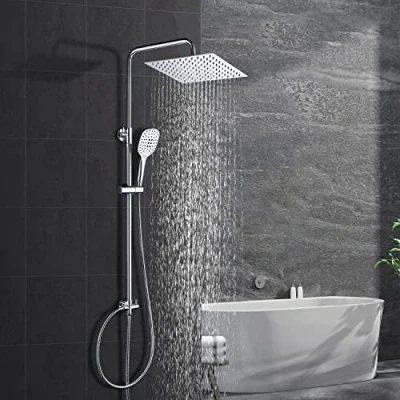Abbildung von Görbach Edelstahl Duschsystem Duschset ohne Armatur Regendusche Überkopfbrauseset (SJ E3030CP), Chrom