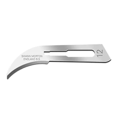 Abbildung von Swann Morton Sterile Klingen aus Kohlenstoffstahl zum Einmalgebrauch, Nr. 12, 100 in einzelnen Verpackungen Metallfolie.
