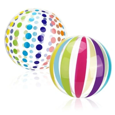 Abbildung von Quuylin Wasserball Aufblasbar, 2 Stück Bunt Gestreifter WasserbäLle, 40cm Strandball, Sommer Schwimmball Wasserspielzeug für Kinder Erwachsene Strand, Pool Party, Outdoor Aktivitäten