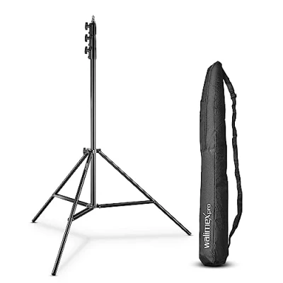 Abbildung von Walimex pro AIR 355 Lampenstativ Lichtstativ mit Luftfederung, Höhe max cm, 8 kg Traglast, sehr hoch und stabil, Aluminium, Leuchtenstativ für Fotografie Studio Outdoor, Schwarz