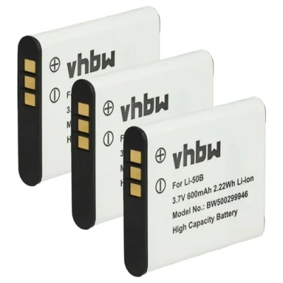 Abbildung von 3 x vhbw Akku Set 600mAh kompatibel mit Kamera Olympus SP 720UZ, 800 UZ, 810 UZSZ10, SZ 10, SZ11, 11, SZ14, 14, SZ20, 20, 30MR, 31MR
