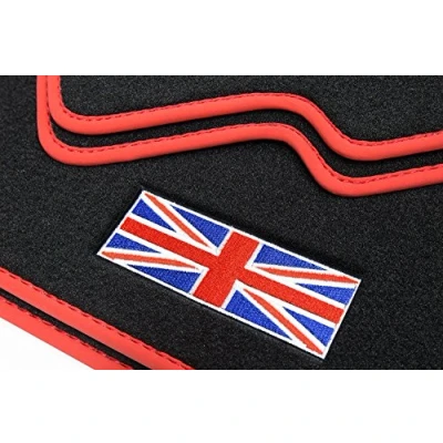 Abbildung von teileplus24 B516 Exclusive Union Jack Logo Fußmatten kompatibel mit Mini Countryman 2 F60 5 Türer 2017 2023 Ziernähte