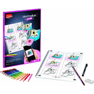 Abbildung von Maped CREATIV Comic Gestalter Animaker FLASH poetic Animationen erstellen Komplettset mit Malbuch + Stiften und Zubehör Anleitung Zugang zur App ab 6 Jahren