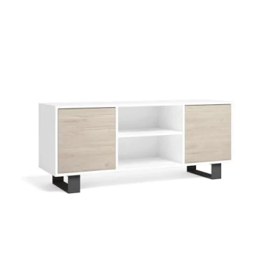 Abbildung von Skraut Home TV 140 Wind Blanco Roble Tall Schrank, Ständer, Wohnzimmer, Fernseher, Aufbewahrung, 140x40x57cm