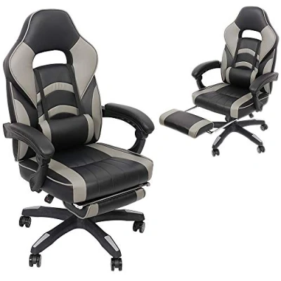 Abbildung von Melko Gamingstuhl Ergonomischer Bürostuhl mit Fußstütze in Schwarz Grau Racing Stuhl Office Schreibtischstuhl Chefsessel Gaming Sessel Gamer Racer Drehstuhl Sportsitz