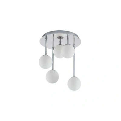 Abbildung von Lindby Deckenleuchte Chrissy, dimmbar, Leuchtmittel nicht inklusive, Modern, Metall, Glas, chrom, weiß, 5 flammig, G9, Deckenleuchte, Lampe