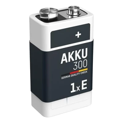 Abbildung von ANSMANN Akku 9V Block Typ 300mAh NiMH mit geringer Selbstentladung Wiederaufladbare Batterien maxE hoher Kapazität 9 Volt Batterie ideal für Messgerät Multimeter Spielzeug Fernbedienung uvm