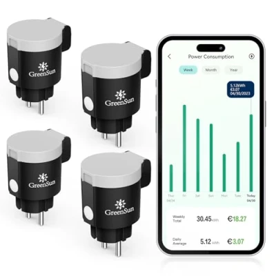 Abbildung von GreenSun WLAN Steckdose Outdoor 4x Zeitschaltuhr Aussenbereich Stromzähler für außen VeSync APP Aussensteckdose Wasserdicht