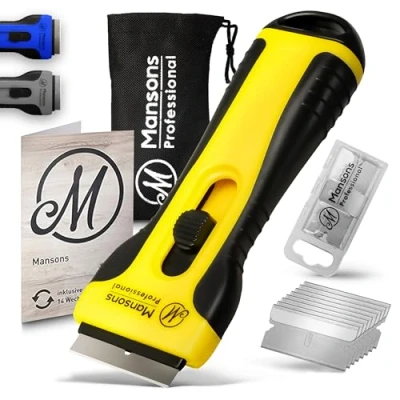 Abbildung von Mansons Glasschaber Ceranfeldschaber mit 15 Klingen Ceran® Schaber für Kochfeld und Backofen, Set Aufbewahrungsbeutel