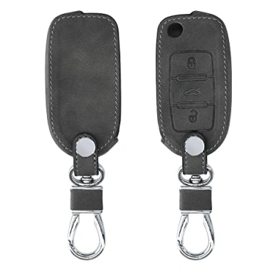 Abbildung von kwmobile Autoschlüssel Hülle kompatibel mit VW Skoda Seat 3 Tasten Nubuklederoptik Kunstleder Schutzhülle Schlüsselhülle Cover Dunkelgrau