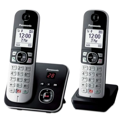Abbildung von Panasonic KX TG6862GB Schnurlostelefon mit 2 Mobilteilen und Anrufbeantworter (Bis zu 1.000 Telefonnummern sperren, übersichtliche Schriftgröße, lauter Hörer, Voll Duplex Freisprechen) schwarz silber