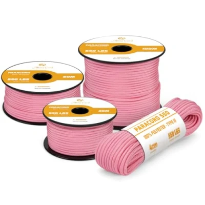Abbildung von Abma Cord Paracord 4mm 50m Schnur Typ III 550 Seil 7 Kern für Outdoor, Camping, Survival, Basteln, Armband Max. 250kg Rosarot