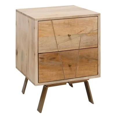 Abbildung von FineBuy Nachtkonsole SIKAR 40x56x40cm Mango Massivholz Nachtschrank hoch, Nachtkommode Boxspringbett, Nachttisch mit Schubladen, Nachtkästchen Holz
