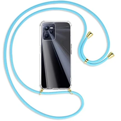 Abbildung von mtb more energy® Handykette kompatibel mit Realme C35, Narzo 50A Prime (6.6&#039;&#039;) Himmelblau/Gold Smartphone Hülle zum Umhängen Anti Shock Full TPU Case