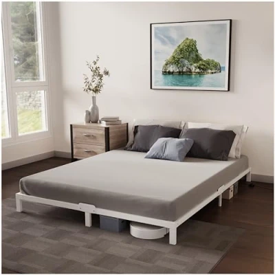 Abbildung von Dreamzie Bett 180x200 mit Lattenrost aus Metall Bettgestell für Matratze, Höche 25 cm Robust, Leichte Montage, Umfangreicher Stauraum Weiß