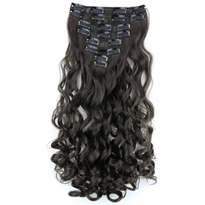 Abbildung von CAISHA XXL 8 Teiliges Set 45cm Langhaarige CLIP IN EXTENSIONS Synthetik Haarverlängerung Haarteil Voluminös Gelockt Brünett CES2 1