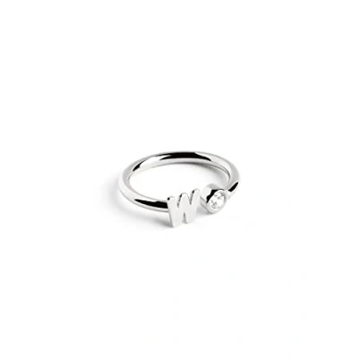 Abbildung von SINGULARU Personalisierter Ring Letter Diamond Silber Verstellbarer 925 Sterlingsilber mit Rhodiumbeschichtung Einheitsgröße Damenschmuck Buchstabe W