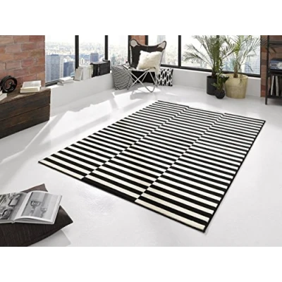 Abbildung von Hanse Home Teppich Panel Wohnzimmerteppich Kurzflor Streifen Design Grafisches Muster Moderne Optik für Esszimmer, Wohnzimmer, Kinderzimmer, Flur, Schlafzimmer, Küche Schwarz Creme, 120x170cm