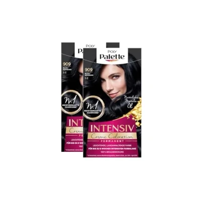 Abbildung von POLY PALETTE Intensiv Creme Coloration 1 1/909 Blauschwarz Stufe 3 (2 x 115 ml), permanente für bis zu 8 Wochen intensiven Farbglanz &amp; 100% Grauabdeckung