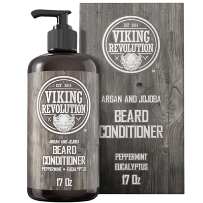 Abbildung von Viking Revolution Beard Conditioner w/Argan &amp; Jojoba Oils Softens Strengthens Natural Peppermint and Eucalyptus Scent w/Beard Oil (17oz Conditioner)