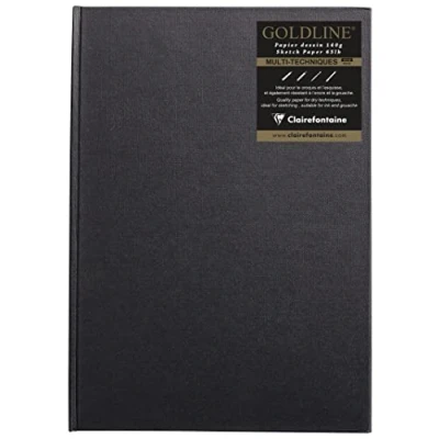 Abbildung von Clairefontaine Ref. 34243C Goldline Kastenblock (64 weiße Blätter) A4 Größe (297 x 210 mm), 140 g/m² Papier, Hochformat schwarzer Einband geeignet für Trockentechniken