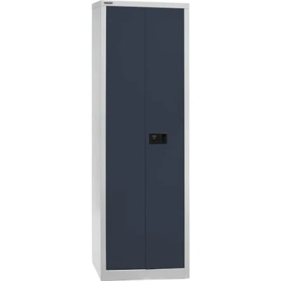 Abbildung von BISLEY Flügeltürenschrank Universal, 4 Fachböden, 5 OH, B 600 mm, Metall, 525 Korpus Lichtgrau, Fronten Anthrazitgrau, 40 x 60 195 cm