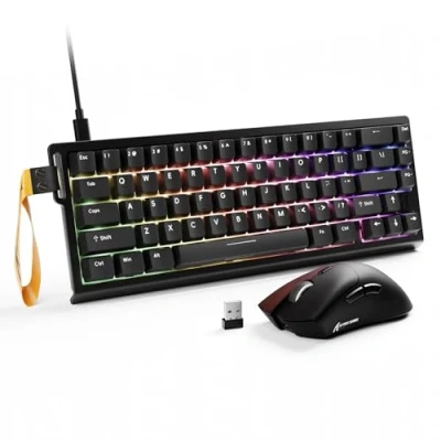 Abbildung von ATTACK SHARK X68 HE &amp; R1 Gaming Tastatur Maus Set, 8000 Hz Rapid Trigger Kabeltastatur, 0,01mm RT Genauigkeit, Snap Tap, 59g Superlight Kabellose Maus, 18000DPI, Bluetooth/Kabel/2,4G, Schwarz