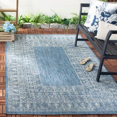 Abbildung von SAFAVIEH Zeitgenössische Teppich für Wohnzimmer, Esszimmer, Schlafzimmer Courtyard Collection, Kurzer Flor, Marineblau und Grau, 160 X 231 cm