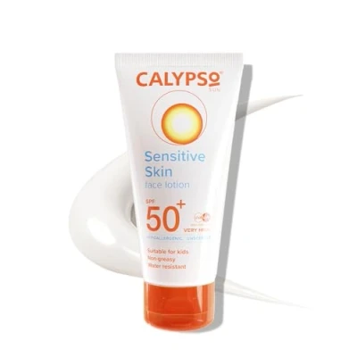 Abbildung von Calypso Sonnenlotion für empfindliche Haut, LSF 50+, sehr hoher Schutz, hypoallergener Sonnenschutz, geeignet Kinder, wasserabweisend, 50 ml