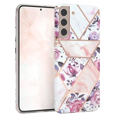 Abbildung von EAZY CASE Handyhülle Silikon mit Kameraschutz kompatibel Samsung Galaxy S22 Plus 5G, im Blumen Design, Rosen Motiv Hülle, Ultra dünn, Slimcover, Silikonhülle, Backcover, Rosé Gold