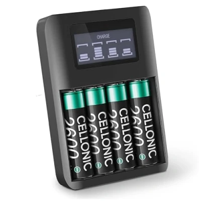 Abbildung von CELLONIC 4X Akku kompatibel mit Garmin Montana 700, Astro 320, Oregon eTrex 32x, 35 2,4V (4X 1,2V) 2600mAh AA + Ladegerät