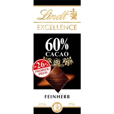 Abbildung von Lindt EXCELLENCE 60 % Kakao Feinherbe Edelbitter Schokolade Promotion 100 g Tafel Vollmundige Bitter Intensiver Geschmack Vegane Schokoladengeschenk